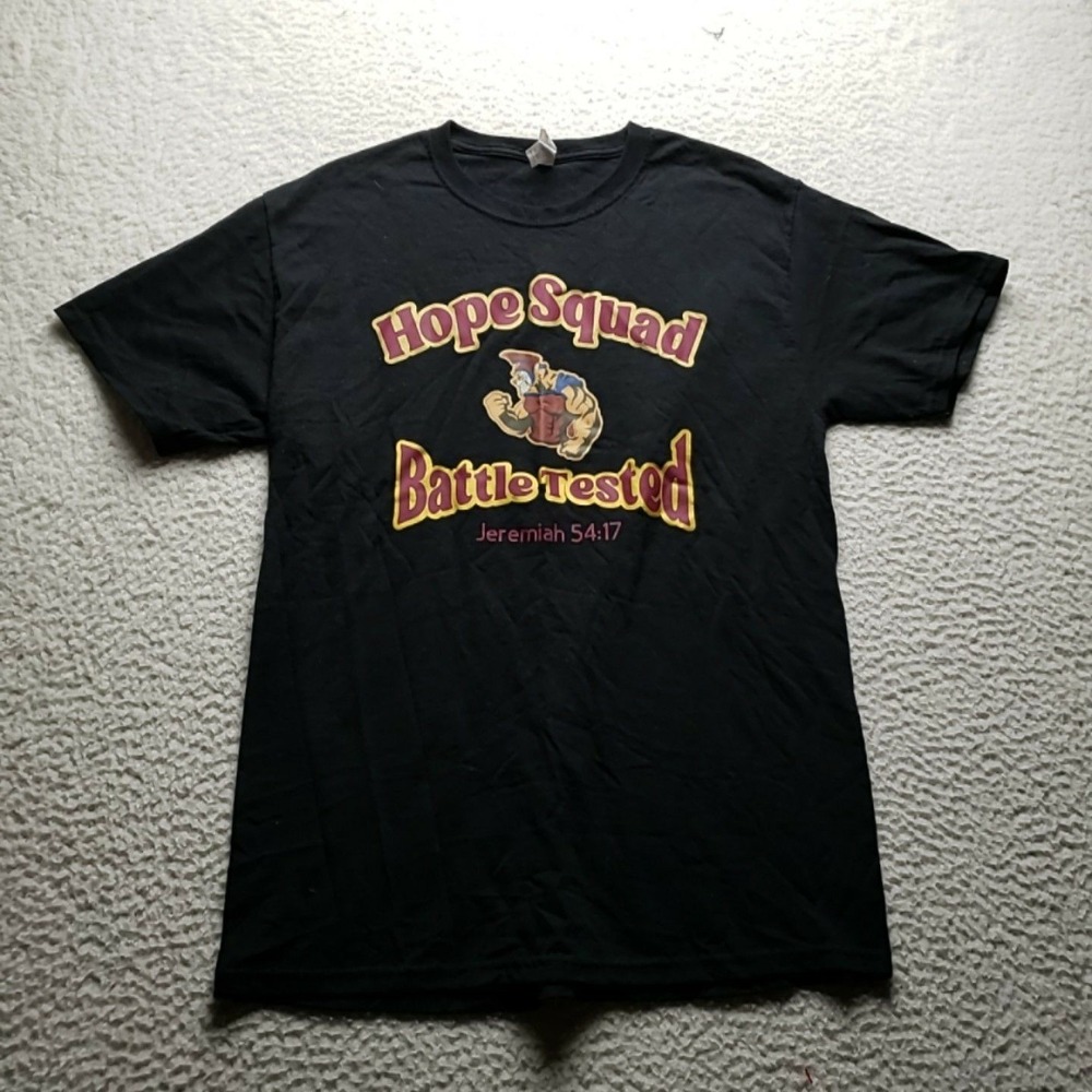 Jerzees Shirt Mens Medium Black Hope Squad Battle Tested Christian Graphic Tee